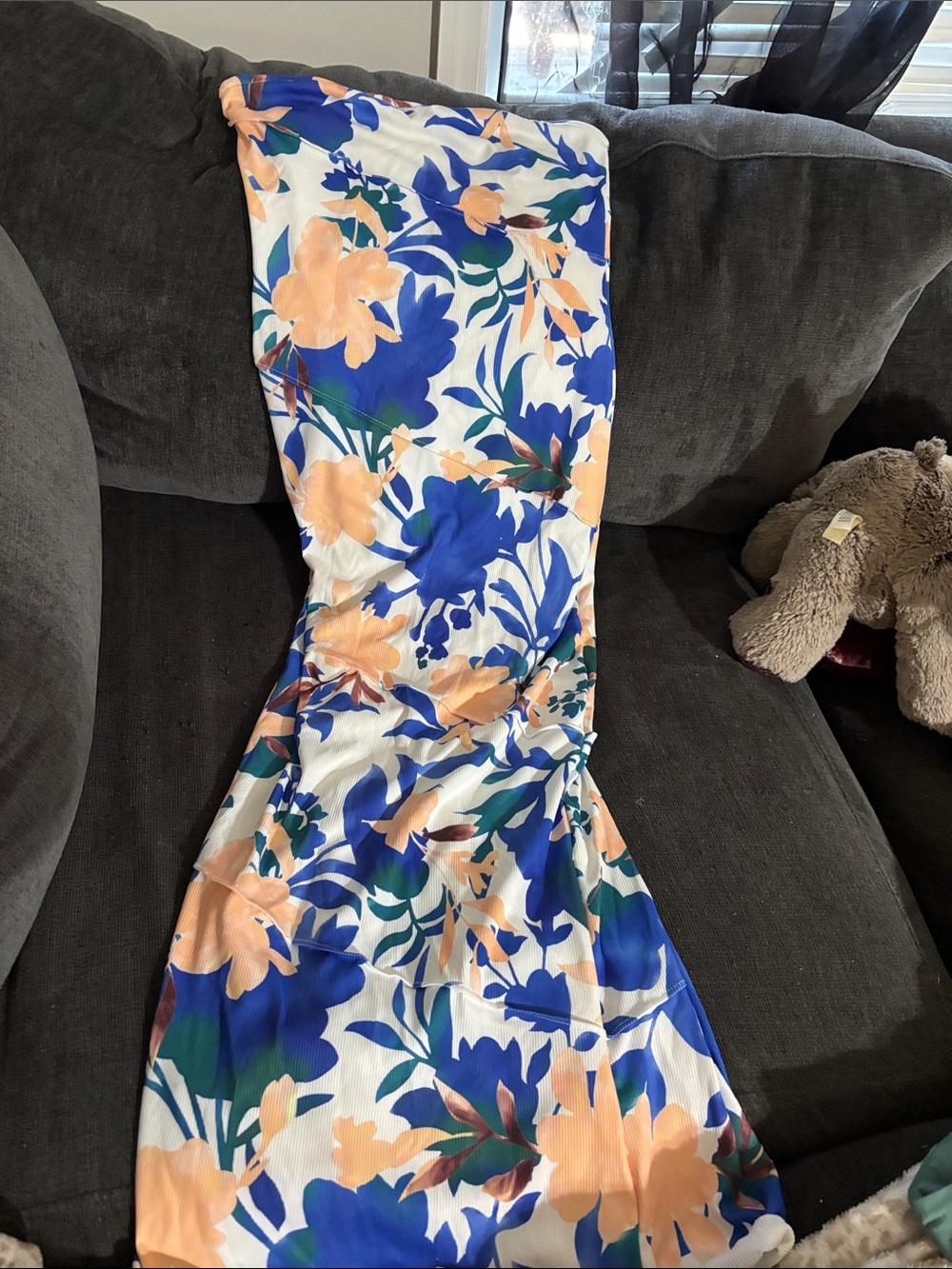 Printed Maxi Skirt in Blue & Peach Floral